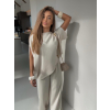 Krémový nohavicový elegantný dlhý komplet ECRIA (Veľkosť ONESIZE)