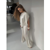Krémový nohavicový elegantný dlhý komplet ECRIA (Veľkosť ONESIZE)