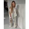 Krémový nohavicový elegantný dlhý komplet ECRIA (Veľkosť ONESIZE)