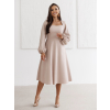 Béžové elegantné spoločenské midi šaty MARAYA (Veľkosť L)