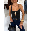 Čierne elastické elegantné body NAOMI s výstrihom (Veľkosť ONESIZE)