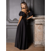 Čierne elegantné luxusné dlhé šaty LAVIRA s rukávmi (Veľkosť L)