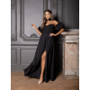 Čierne elegantné luxusné dlhé šaty LAVIRA s rukávmi (Veľkosť L)
