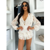 Krémové krátke šifónové kvetinové šaty LIREA s kraťaskami (Veľkosť ONESIZE)