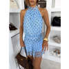 Modré krátke šifónové bodkované šaty RIMELO s kraťaskami (Veľkosť ONESIZE)