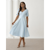 Svetlomodré elegantné spoločenské midi šaty ORLAYA (Veľkosť L)