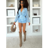 Svetlomodré krátke šifónové kvetované šaty LIREA s kraťaskami (Veľkosť ONESIZE)