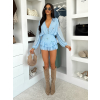 Svetlomodré krátke šifónové kvetované šaty LIREA s kraťaskami (Veľkosť ONESIZE)