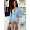 Svetlomodré krátke šifónové kvetované šaty LIREA s kraťaskami (Veľkosť ONESIZE)