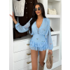 Svetlomodré krátke šifónové kvetované šaty LIREA s kraťaskami (Veľkosť ONESIZE)