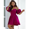 Magenta ružové elegantné mini šaty SELEYA s rukávmi (Veľkosť L)