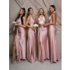 Starorůžové saténové dlouhé společenské šaty CELESTIA pro družičky (Veľkosť ONESIZE)