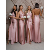 Starorůžové saténové dlouhé společenské šaty CELESTIA pro družičky (Veľkosť ONESIZE)