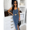 Modré džínové denim midi šaty CAMILLE s páskem (Veľkosť ONESIZE)