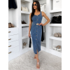 Modré džínové denim midi šaty CAMILLE s páskem (Veľkosť ONESIZE)