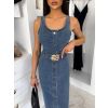 Modré džínové denim midi šaty CAMILLE s páskem (Veľkosť ONESIZE)