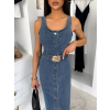 Modré džínové denim midi šaty CAMILLE s páskem (Veľkosť ONESIZE)