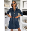 Modré džínové krátké denim šaty CRYSTAL s dlouhým rukávem (Veľkosť L)
