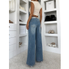 Modré wide leg stylové džíny FIRIONA s kapsami (Veľkosť L)