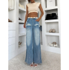 Modré wide leg stylové džíny FIRIONA s kapsami (Veľkosť L)
