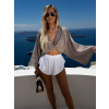 Šedohnědý mušelínový crop boho top OPTIRA s dlouhým rukávem (Veľkosť ONESIZE)