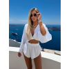 Bílý mušelínový crop krátký top OPTIRA s dlouhým rukávem (Veľkosť ONESIZE)