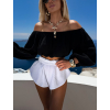 Černý mušelínový krátký crop top IRONHID s dlouhým rukávem (Veľkosť ONESIZE)