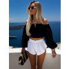 Černý mušelínový krátký crop top IRONHID s dlouhým rukávem (Veľkosť ONESIZE)