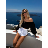 Černý mušelínový krátký crop top IRONHID s dlouhým rukávem (Veľkosť ONESIZE)