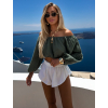 Khaki mušelínový krátký crop top IRONHID s dlouhým rukávem (Veľkosť ONESIZE)