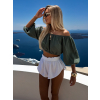 Khaki mušelínový krátký crop top IRONHID s dlouhým rukávem (Veľkosť ONESIZE)