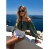 Khaki mušelínový krátký crop top IRONHID s dlouhým rukávem (Veľkosť ONESIZE)