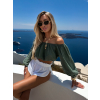 Khaki mušelínový krátký crop top IRONHID s dlouhým rukávem (Veľkosť ONESIZE)