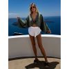 Khaki mušelínový krátký crop top OPTIRA s dlouhým rukávem (Veľkosť ONESIZE)