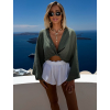 Kaki mušelínový krátky crop top OPTIRA s dlhým rukávom (Veľkosť ONESIZE)