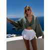 Kaki mušelínový krátky crop top OPTIRA s dlhým rukávom (Veľkosť ONESIZE)