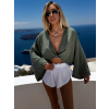 Kaki mušelínový krátky crop top OPTIRA s dlhým rukávom (Veľkosť ONESIZE)