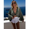 Khaki mušelínový krátký crop top OPTIRA s dlouhým rukávem (Veľkosť ONESIZE)