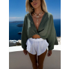 Kaki mušelínový krátky crop top OPTIRA s dlhým rukávom (Veľkosť ONESIZE)