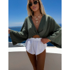 Kaki mušelínový krátky crop top OPTIRA s dlhým rukávom (Veľkosť ONESIZE)