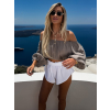 Šedo hnědý mušelínový krátký crop top IRONHID s dlouhým rukávem (Veľkosť ONESIZE)