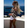 Šedo hnědý mušelínový krátký crop top IRONHID s dlouhým rukávem (Veľkosť ONESIZE)