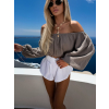 Šedo hnědý mušelínový krátký crop top IRONHID s dlouhým rukávem (Veľkosť ONESIZE)