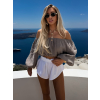 Šedo hnědý mušelínový krátký crop top IRONHID s dlouhým rukávem (Veľkosť ONESIZE)