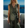 Khaki elegantní zavinovací top halenka FRYTOS (Veľkosť ONESIZE)