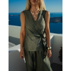 Khaki elegantní zavinovací top halenka FRYTOS (Veľkosť ONESIZE)
