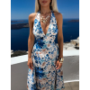 Modré elegantní midi květované šaty ORLIX (Veľkosť ONESIZE)