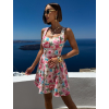 Ružové kvetinové áčkové letné vypasované krátke šaty ULJANA (Veľkosť ONESIZE)