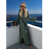 Kaki mušelínové dlhé oversize maxi šaty ALESIA (Veľkosť ONESIZE)