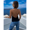 Tmavě modrý saténový elegantní top ELYSANDE (Veľkosť ONESIZE)